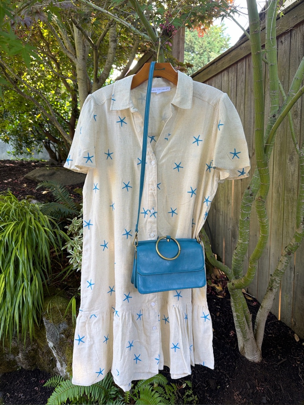 Jane and Delancey Blue Starfish Midi Dress with Pockets